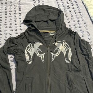 Kuiu Black full zipper Hoodie with logo front.